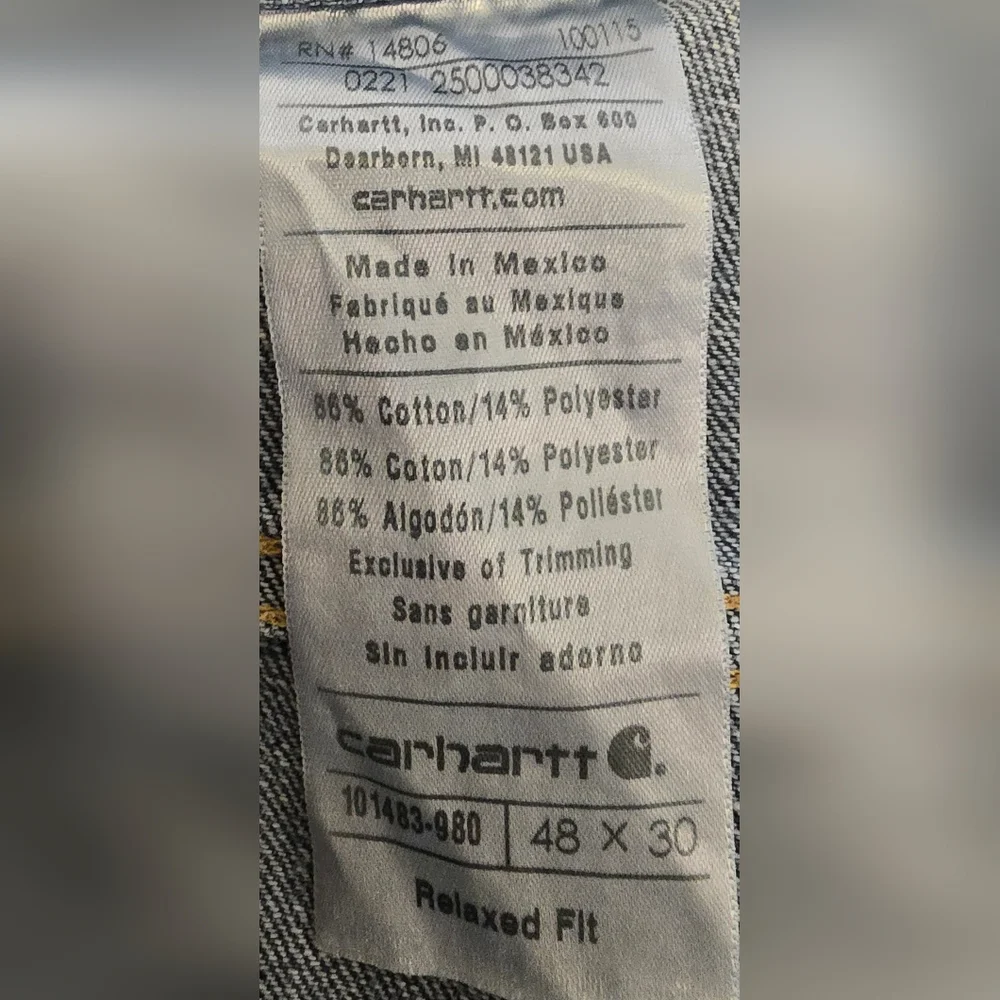 Carhartt Men's Size 48 X 30 Relaxed Fit Jeans Medium Wash 5 Pocket Workwear NWT - Picture 8 of 9